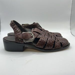 Brighton Sandals Block Heels Shoes Brown Braided Buckle Leather Womens Size 6 M